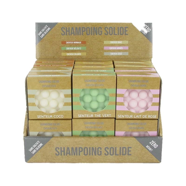 24 shampoings solides avec picots - Sur présentoire de comptoir