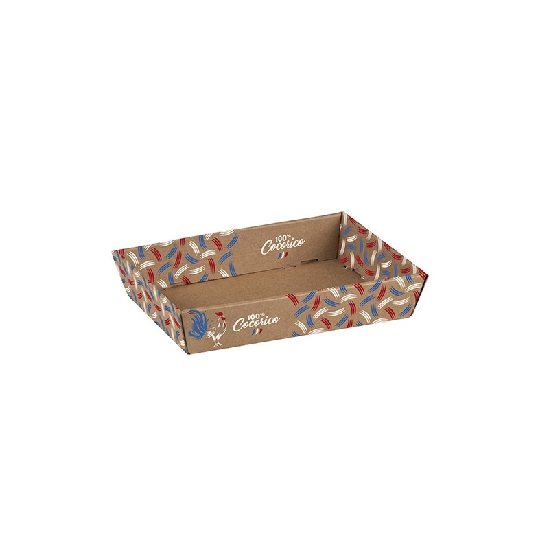 Corbeille carton kraft rectangle 100% Cocorico bleu/blanc/rouge 