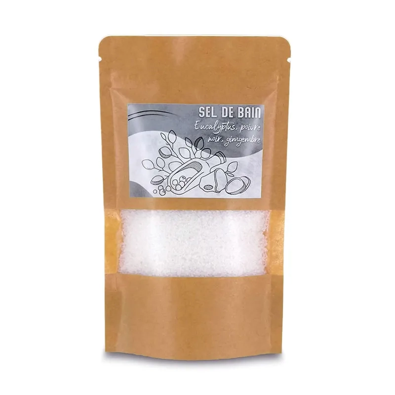        -Sels de bain blanc - 8 sachets de 250g - Eucalyptus, Gingembre et Poivre Noir 