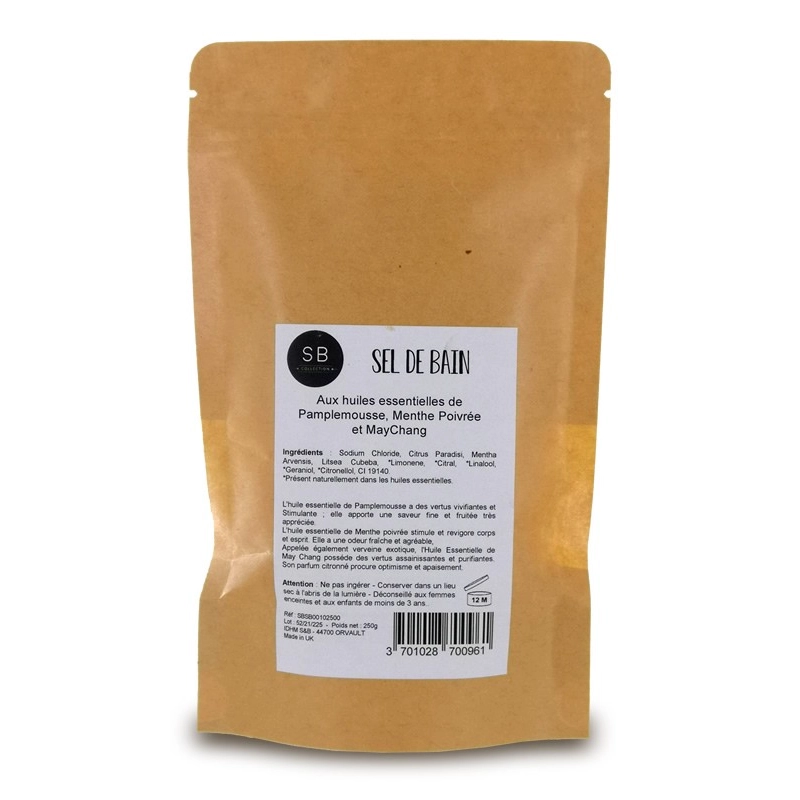        -Sels de bain jaune - 8 sachets de 250g - Pamplemousse, Menthe Poivrée et MayChang  