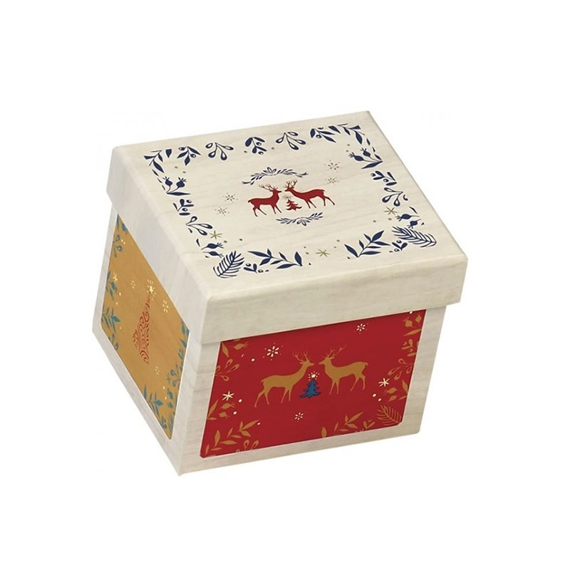 Coffrets carton carré effet bois décor Bonnes fêtes