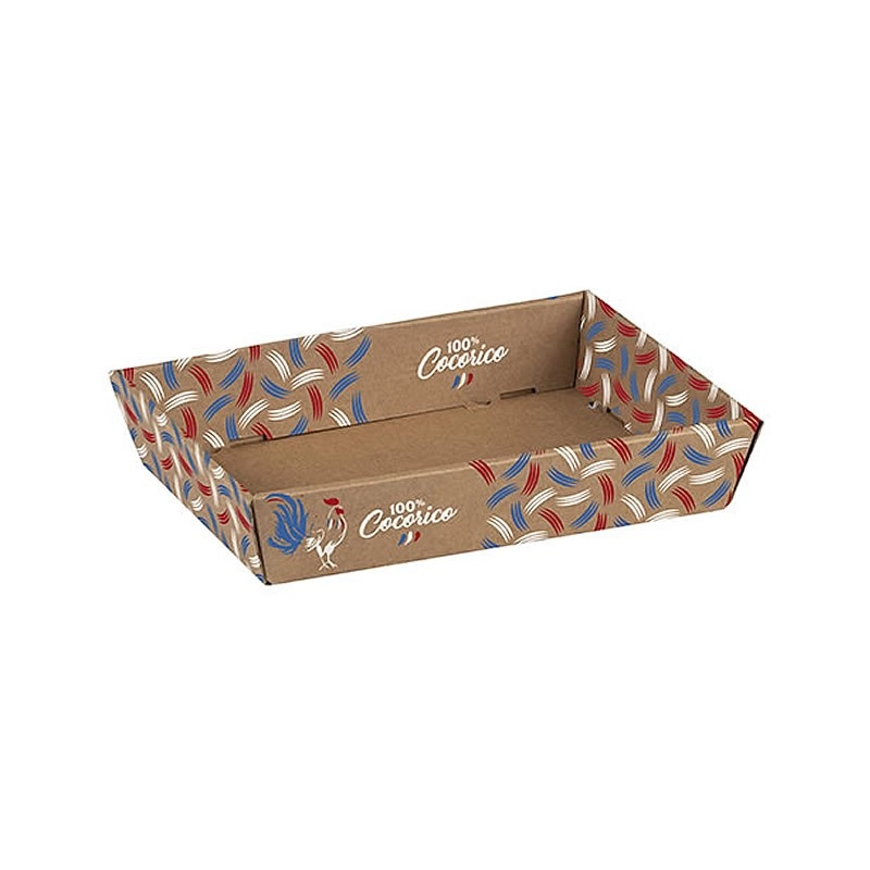 Corbeille carton kraft rectangle 100% Cocorico bleu/blanc/rouge