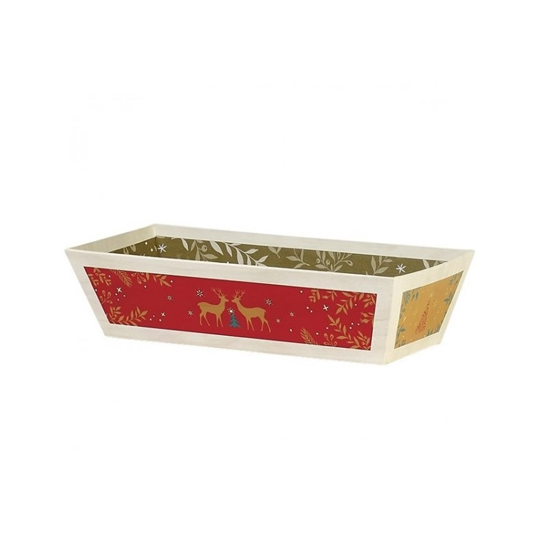 Corbeilles carton rectangle effet bois décor Bonnes fêtes