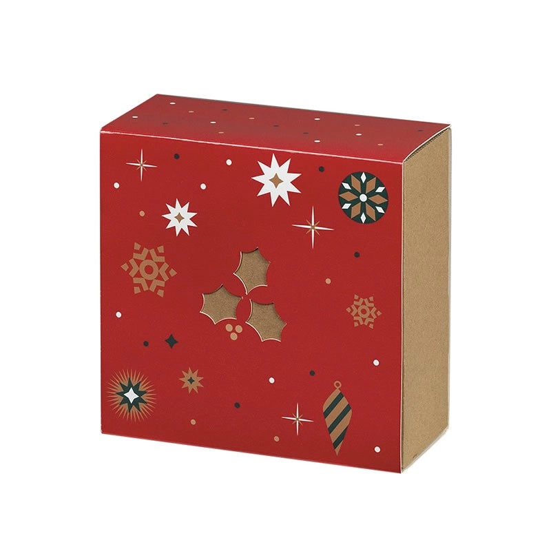 Coffrets carton kraft carrés fourreau Bonnes Fêtes rouge