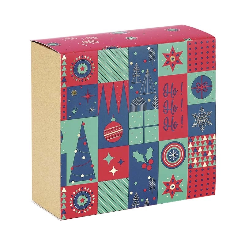 Coffrets carton kraft carrés fourreau Bonnes Fêtes rouge